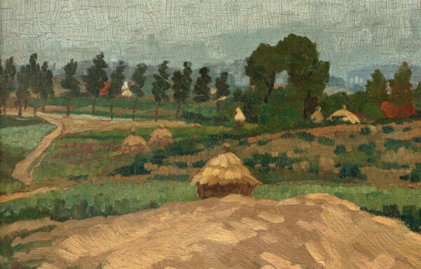 Nikolai Bergholz “Maastik viljahakkidega” 1924-26, 52x66.5